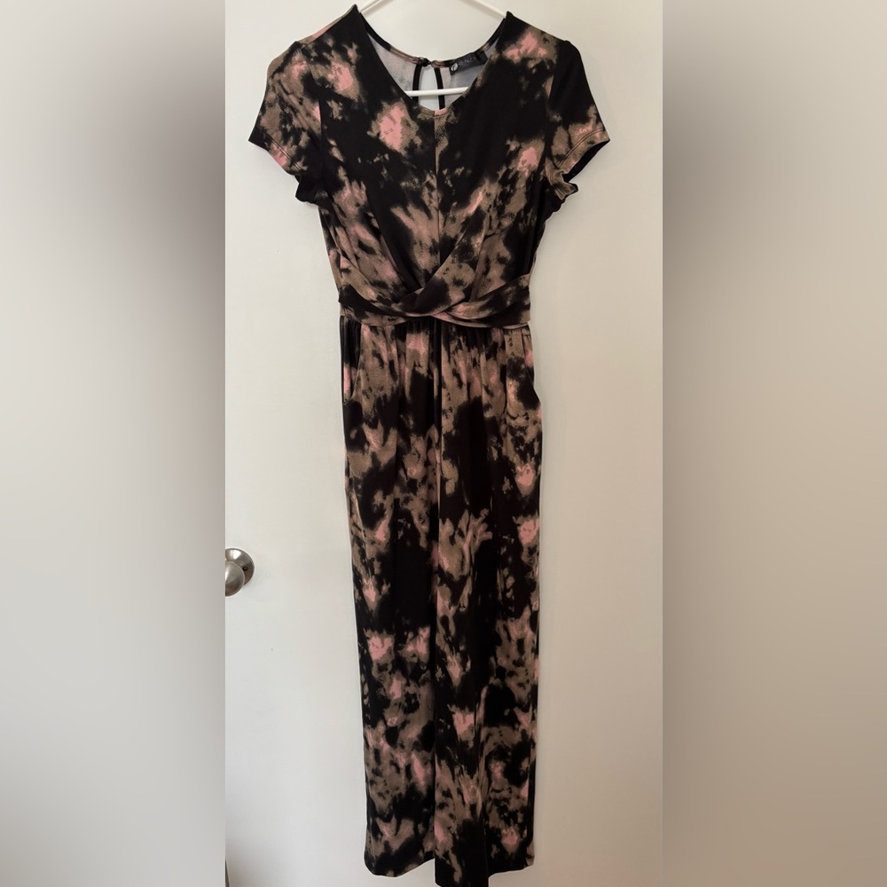 Frenzy Brand Women’s Black and Pink Tie-Dye Sleeveless Jumpsuit - Size Medium